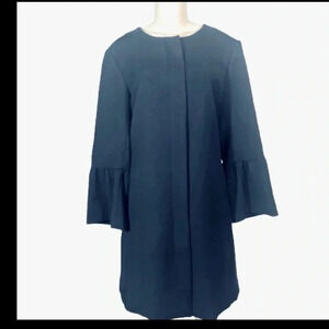 H&M NAVY BLUE MID JACKRT COAT 3/4 RUFFLE SLEEVE CREW NECK SIZE 8 MEDIUM